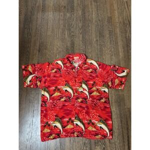 Island Expressions Mens XL Red Marlin Tropical Fish Hawaiian Shirt Short Sleeve